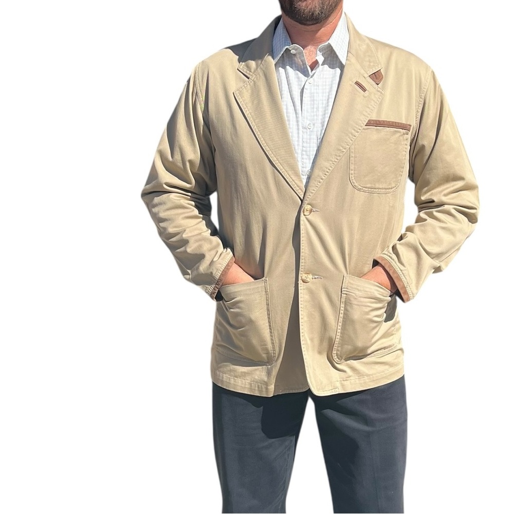 Madison Creek Outfitters M Khaki Cotton Field Jacket w/ Suede Elbow Patches